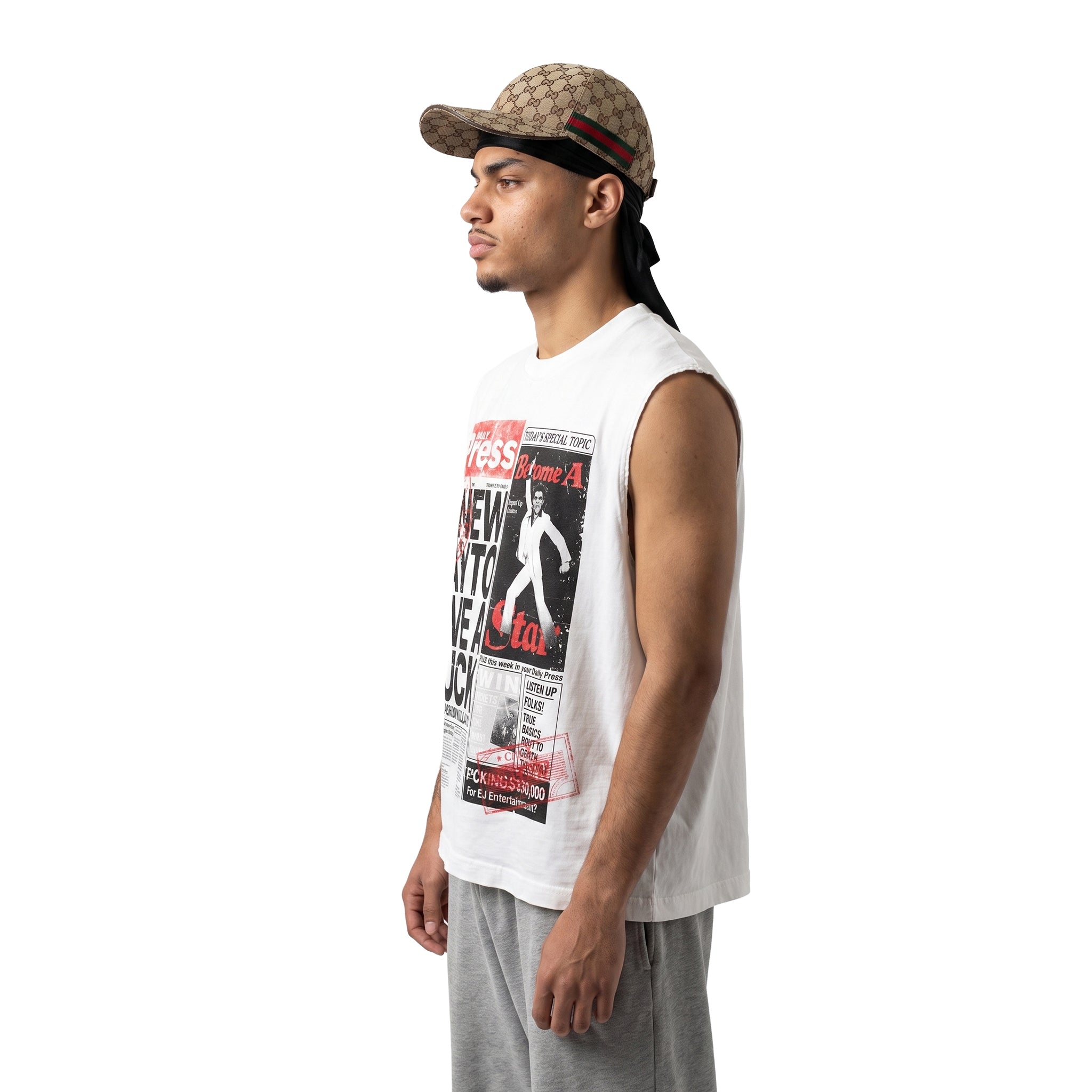 NEWSPAPER SLEEVELESS SHIRT